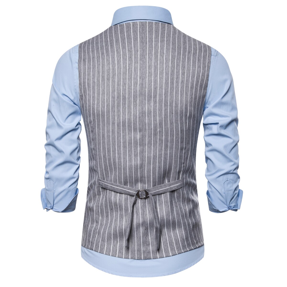 Mærke i engelsk stil jakkesæt vest med u-hals dobbeltradet vest slim fit stribet vest til bryllup chalecos para hombre