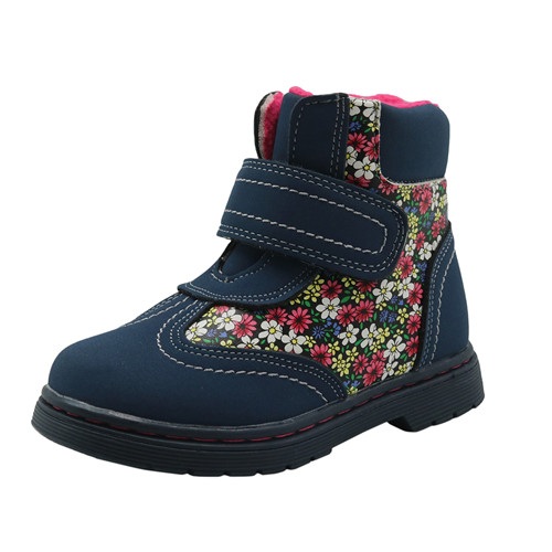 Apakowa Winter Herbst Mädchen Stiefel Blumen- freundlicher Schuhe Warme Kurze Plüsch bequem freundlicher Pu Leder Martin Stiefel für Kleinkind mädchen: Darkblue / 9