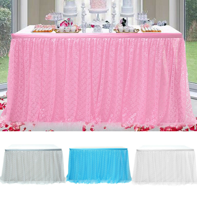 Falda de tul con tutú para mesa, mantel de encaje Floral Vintage para de boda, Baby Shower y cumpleaños