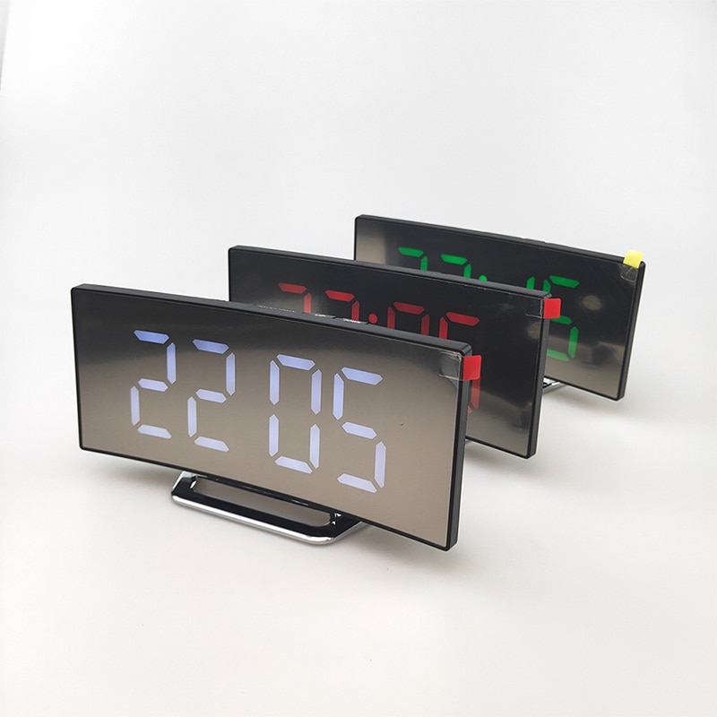 Digital Alarm Clock Curved LED Screen Alarm Clocks for Kids Bedroom Temperature Snooze Function Desk Table Clock Home Decor