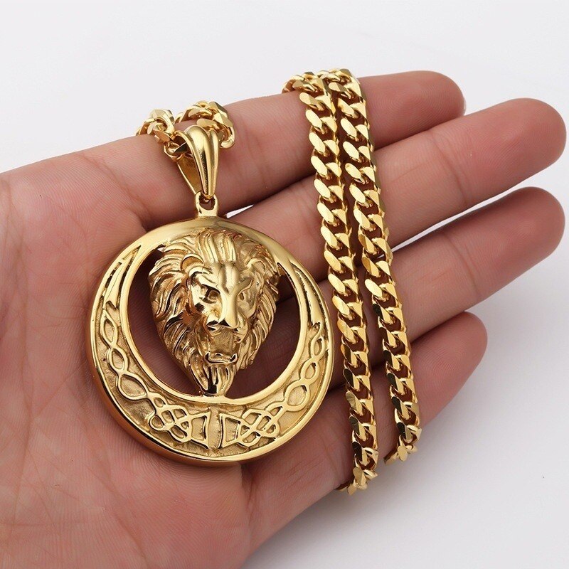 Metal Gold Plated Hip Hop Necklace Lion Punk Pendant Chain Jewelry