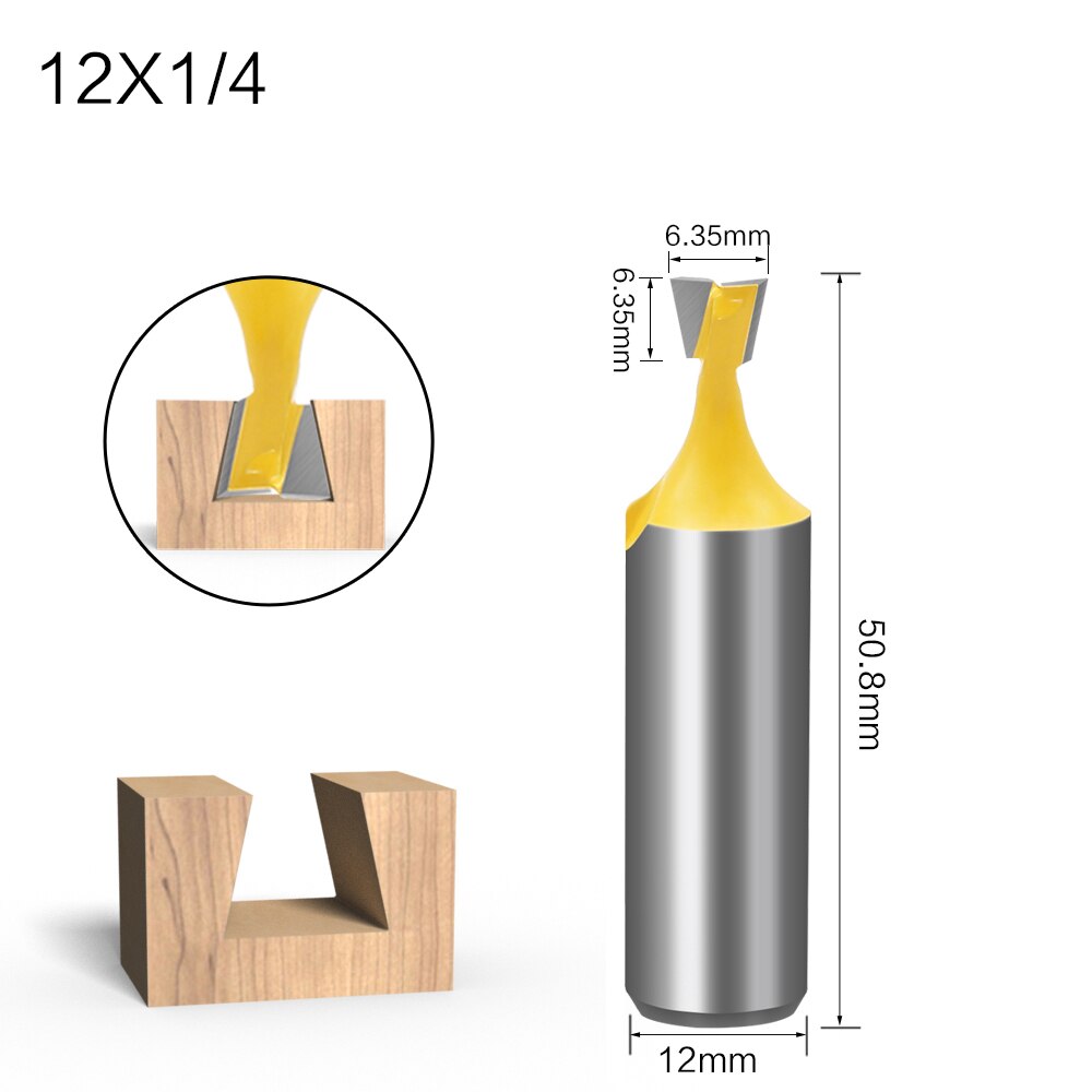 1/5/6Pcs 6mm/6.35mm 8MM Shank Dovetail Milling Cutters C3 Grade Tungsten Router Bits For Wood Carving Woodworking Tools: 12mm shank NO1