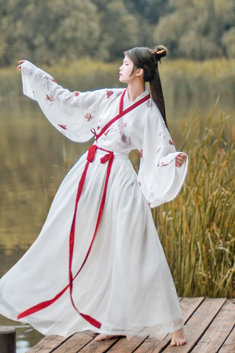 Valkoinen keiju muinainen hanfu mekko perinteinen kiinalainen tanssi puvut kirjailtu folk tang puku esiintymisvaatteet