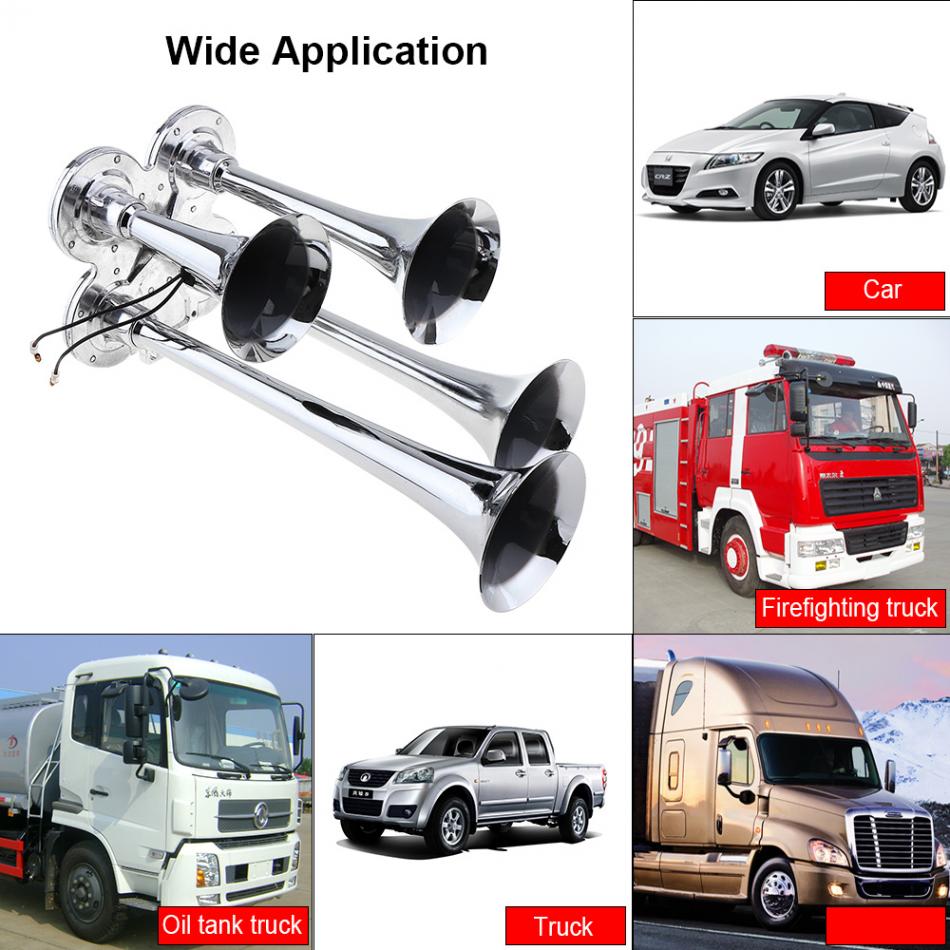 12V / 24V 150dB Super Loud Four Trumpet Air Horn Car Styling Parts Car Auto Loudspeaker for Car Vehicle Truck Train Boat SUV