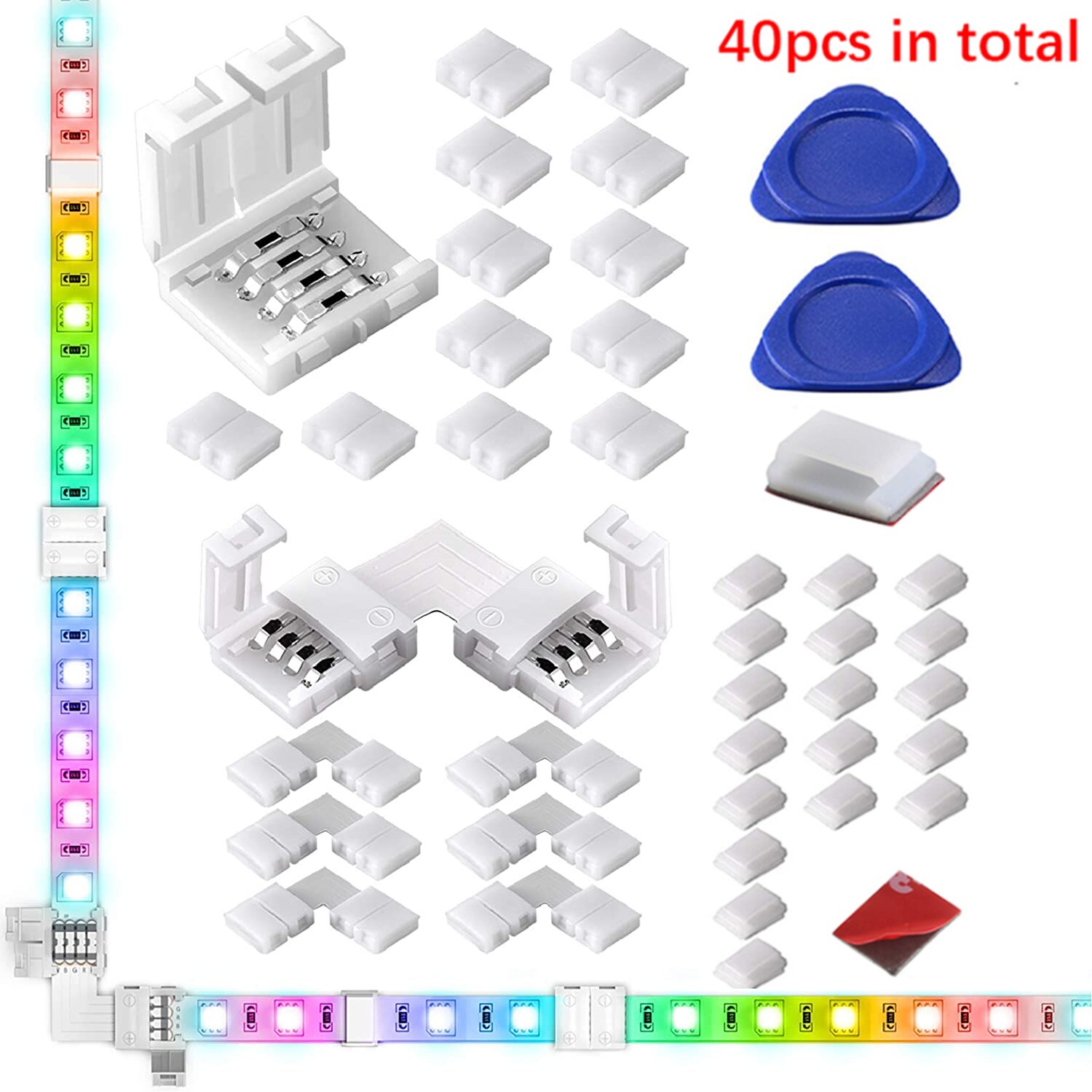 Zelfklevende Draad Bundel Houder Tie Mount Clip 4Pin 10Mm Rgb Led Licht Strip L Shape Connectors Adapter terminal Extension