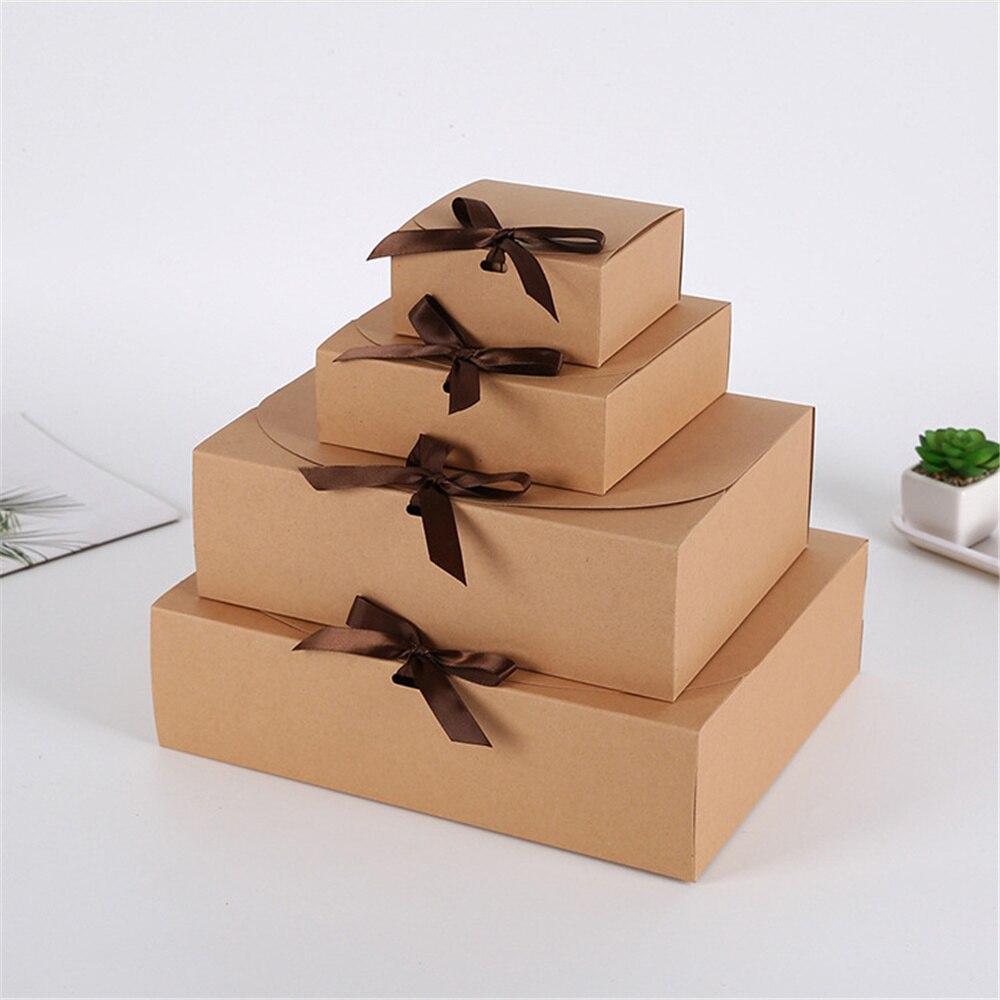 Vierkante Kraft Papier Doos Karton Pakket Valentijnsdag Snoep Opslag Dozen Met Linten