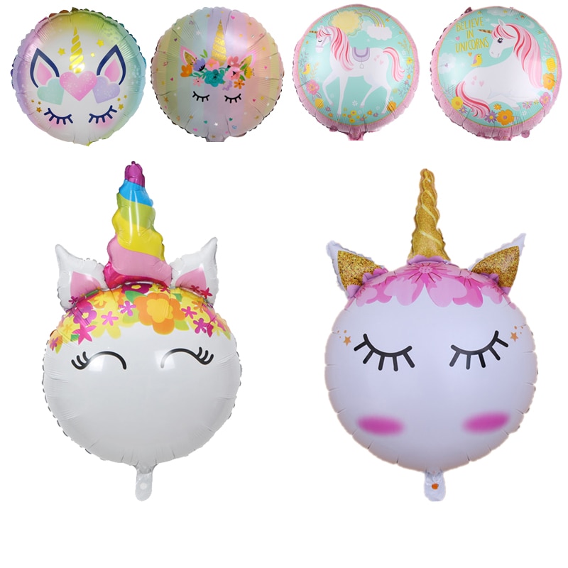 Ballon licorne gonflable 32 pouces, mignon, en aluminium, pour fête d'anniversaire, de mariage, jouet pour enfant