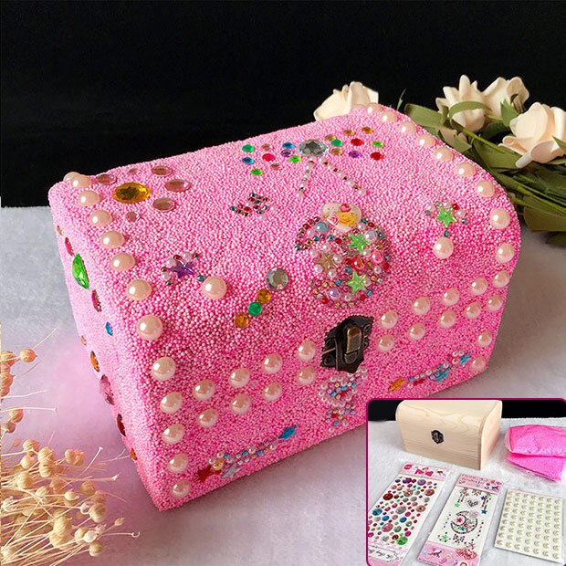 Enfants fait à la main bricolage matériel sac fille en bois massif papeterie boîte boîte à crayons flocon de neige boue bâton perceuse boîte de rangement: L-5