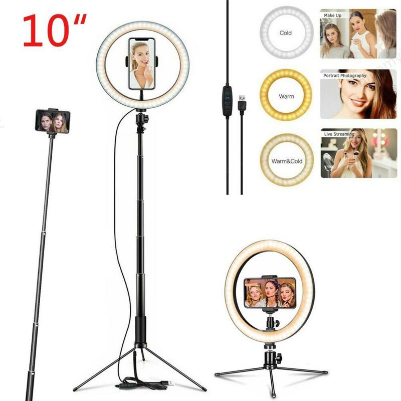 10 "LED Selfie lumière annulaire 3 Modes de lumière réglable rotatif lumière annulaire avec trépied support pour téléphone pour caméra de maquillage en direct