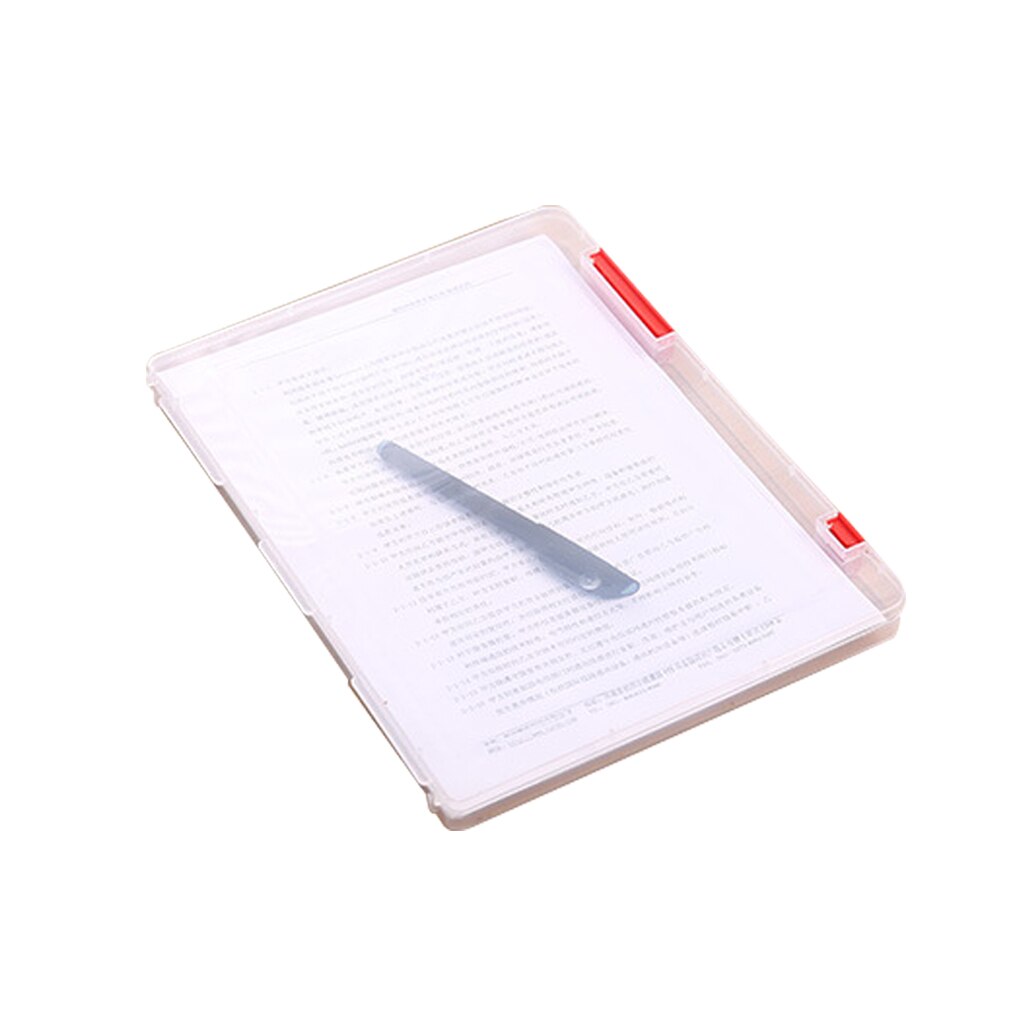 Practical A4 Transparent File Storage Box Clear Plastic Document Cases Desk Paper Organizers: red
