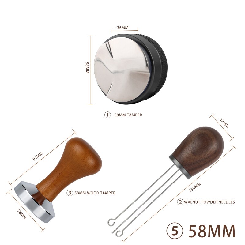 Doseur de café, poignée en bois massif, aiguille, doseur, distributeur, outil de nivellement, mélange de café: 5-58MM