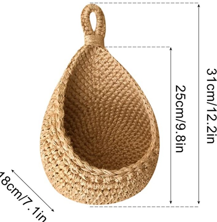 Woven Storage Baskets Wall Hanging Vegetable Fruit Rope Rattan Basket Kitchen Table Wall Hanging Storage Organizer Flower Vase: L