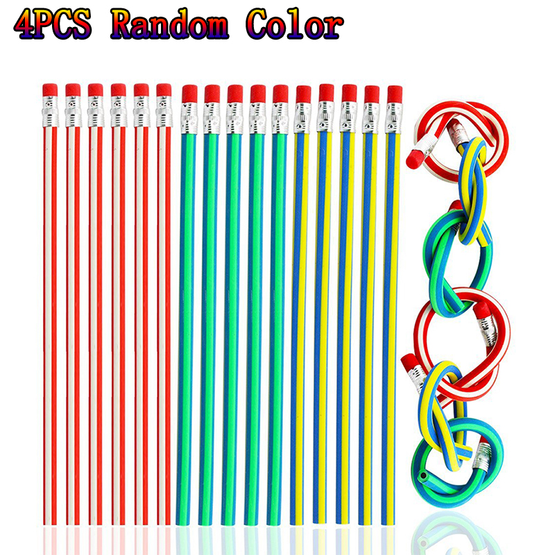 5pcs/lot Colorful Magic Bendy Flexible Soft Pencil with Eraser Pencils Curved Toy Pen Small High Striped Soft Pencil: 4pcs random color