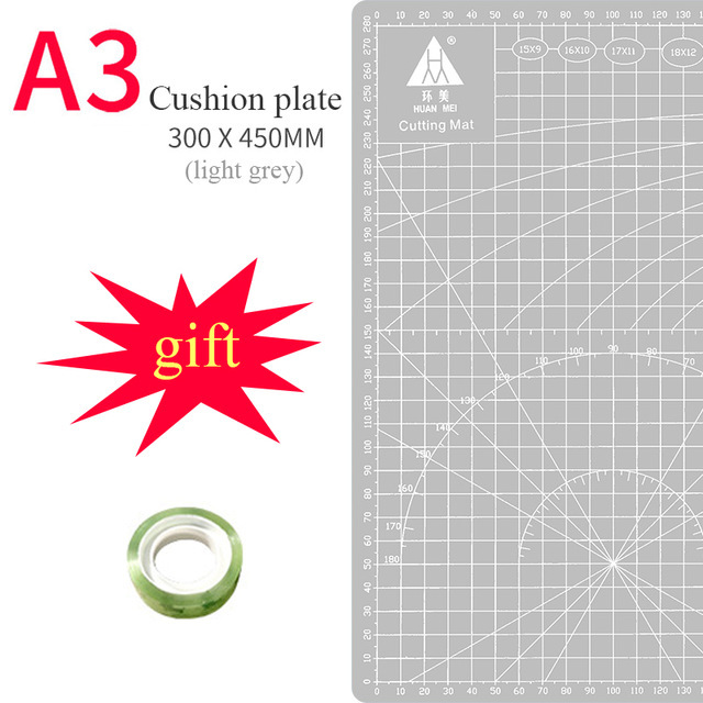Pvc Cutting Pad A3 Large Manual Pad Writing Test Paper Drawing Beauty Diy Model Rubber Seal Self-repairing Desktop Carving Pad: Grey / A3 Mat And Tools