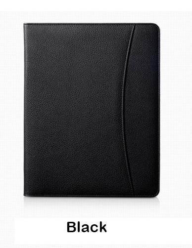 A4 padfolio multifunktionel forretningsmappe til dokument pu filhåndtering holder kontororganisator med lommeregner uden bindemiddelpose: Sort