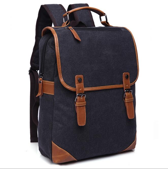 Mochila de lona vintage de 070417 hombres con doble hombro bolsa de libros escolares