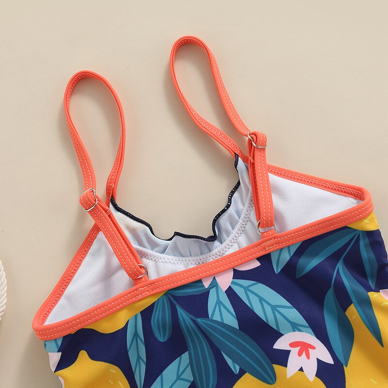 Yiiciovy freundlicher Nette Blumen- drucken Badeanzug Blume Zitrone Druck U-Nacken Spaghetti Gurt Bademode für Mädchen 2-6 jahre Sommer Beachwear