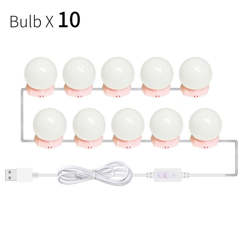 Bombilla LED para espejo de baño de Hollywood, 5V, luces Led para espejo de tocador, Kit de 6, 10 y 14 bombillas para tocador de maquillaje: 10 Bulbs Pink