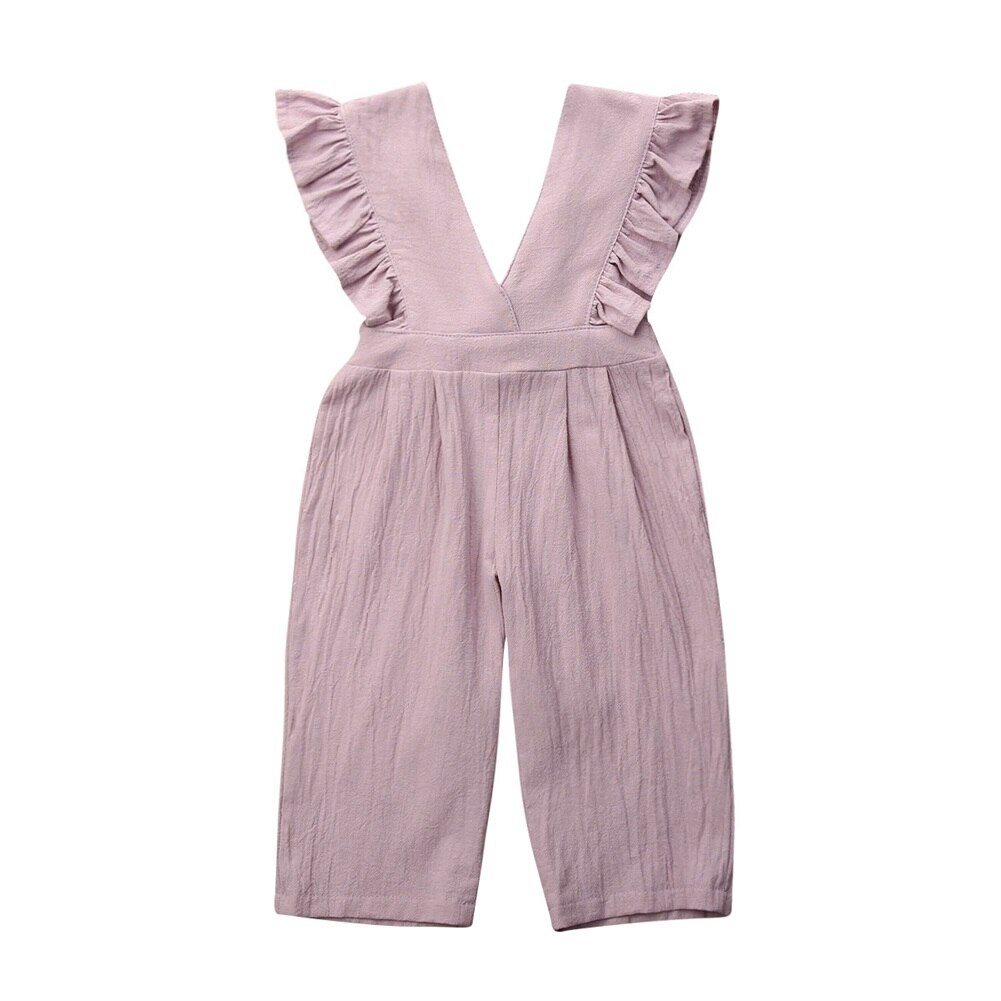 Di marca Nuovi Bambini Tute e Salopette Del Bambino Del Capretto Ragazze Frills Pagliaccetto Della Tuta Salopette Corta In Cotone Senza Maniche Solid Ruffles Hot 2019
