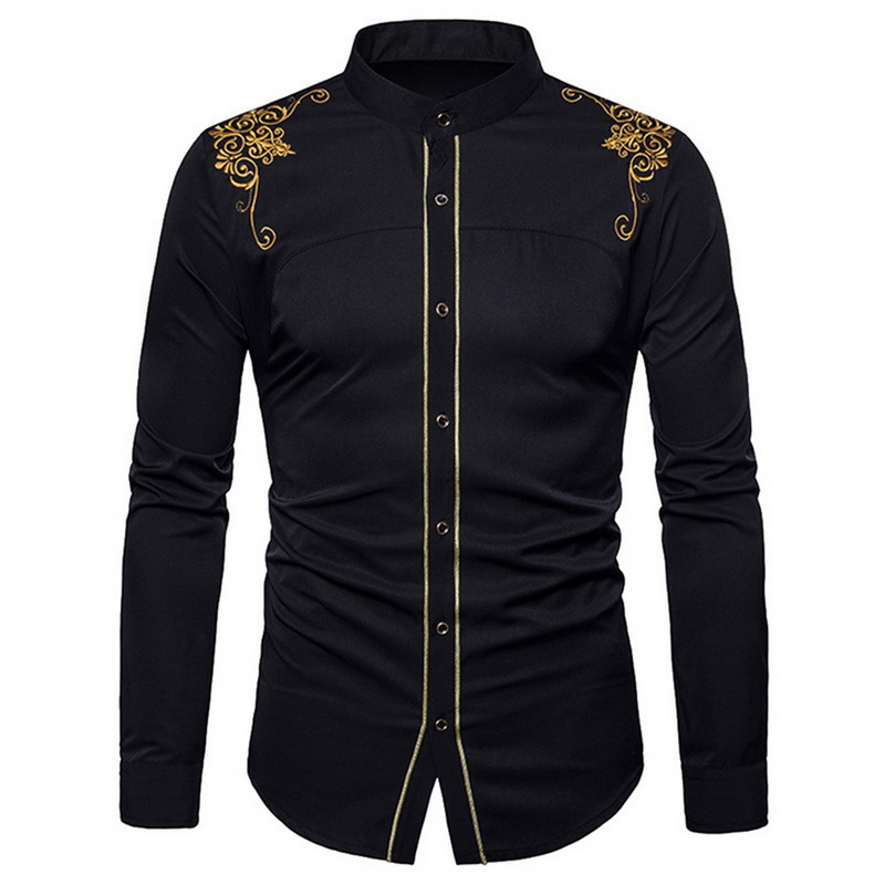 CYSINCOS hommes chemises formelles à manches longues Chemise hommes discothèque scène Chemise Homme brillant métallicl chemises de grande taille 2XL: B / L