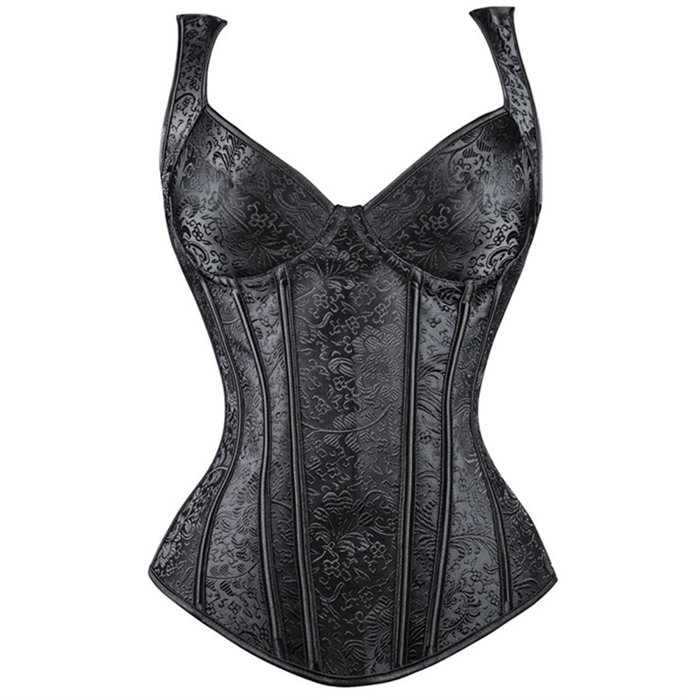 Women&#39;s Black Retro Steampunk Corset Vest Sexy Gothic Overbust Corset Top Lace Up zipper Side Corsets Brocade Bustiers