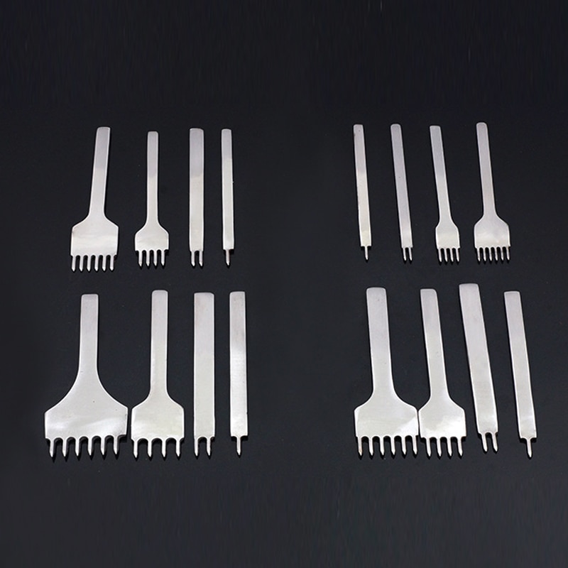 Juego de Herramientas de acero inoxidable para artesanía de cuero, cincel de costura de 3mm/4mm/5mm/6mm, 1 + 2 + 3 + 6 agujeros, 4 unids/set