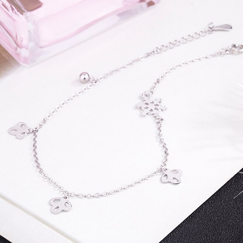 Real 925 Sterling Silver Anklet For Women Bohemian Anklet Bracelet Foot Jewelry.Sweet Snowflake Bell Anklets,not allergic