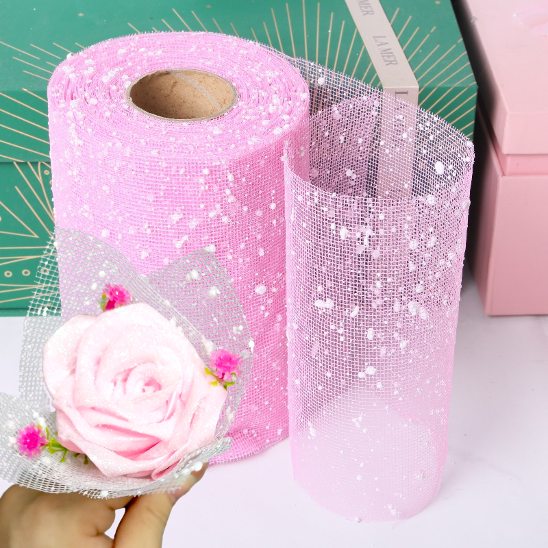 Malla de gasa de puntos de nieve utilizada para decoración de bodas, embalaje de flores, embalaje de ramo de dibujos animados, materiales hechos a mano DIY 15cm * 15m