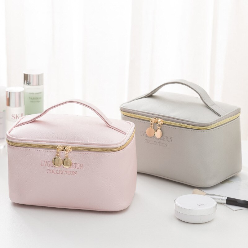 PURDORED 1 Pc Solide Rosa Kosmetik Tasche PU Leder Frauen machen-hoch Tasche Reise Wasserdichte Waschen Tasche machen-hoch Veranstalter Schönheit fallen