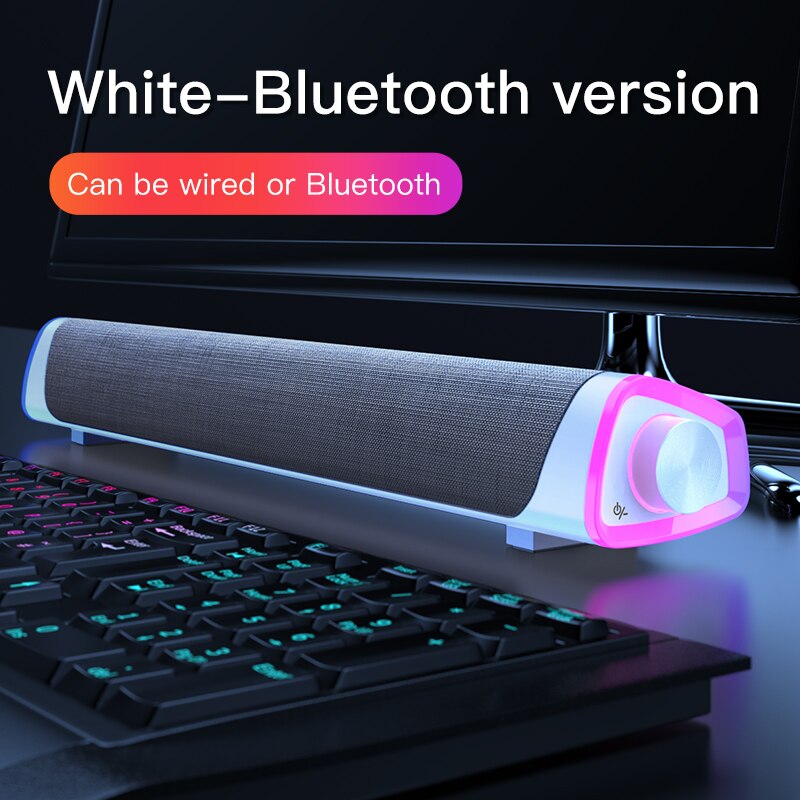 Bluetooth 5.0 Speaker Usb Bedrade Computer Geluid Bar Stereo Subwoofer Soundbar 3D Thuis Surround Luidsprekers Voor Pc Theater Aux 3.5mm: Bluetooth white