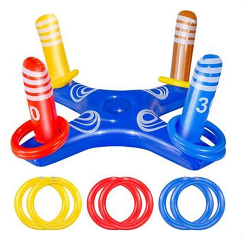 Opblaasbaar ringgooi zwembadspel met 6 stuks ringen, drijvende zwembadring, water, drijvende ring om te spelen: Default Title