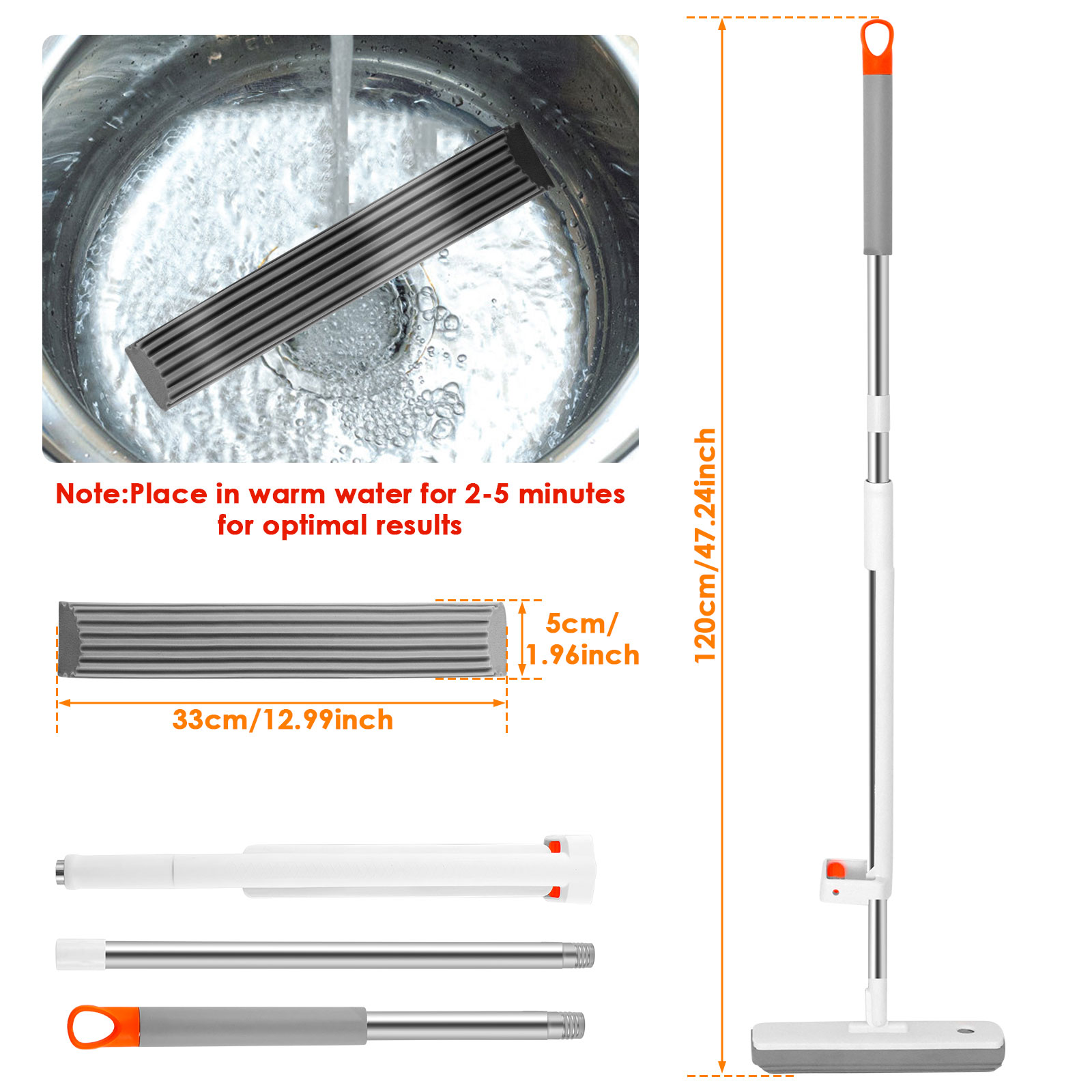 Knijpmop Zelflozende sponsmop met 2 stuks sponskop Handvrije magische zelfreinigende platte mop Huishoudelijke vloerreinigingsgereedschap