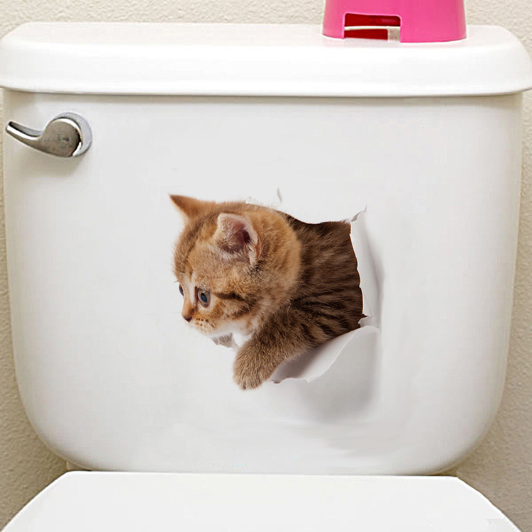 3D koty psy chomika naklejki ścienne łazienka dla Dom dekoracje dla dzieci pokój Słodki zwierzę winylowa tablica naścienna plakat artystyczny otwór widok naklejki toaletowe: Cat5