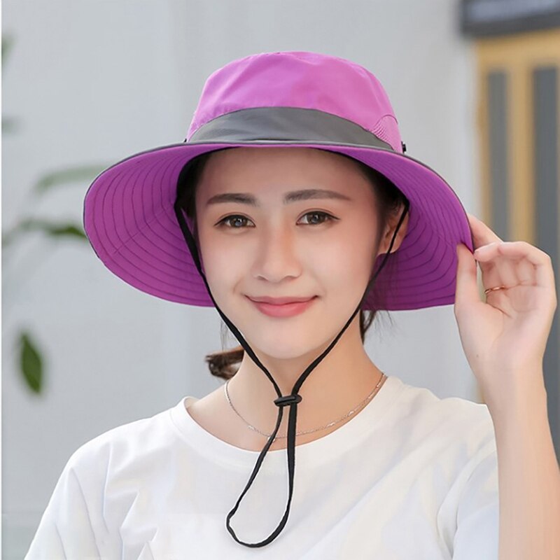 Bucket Hat - Breiter Schirm - Sonnenschutz - Atmungsaktiv Nylon - One Size - Kinnband für Strand Wandern