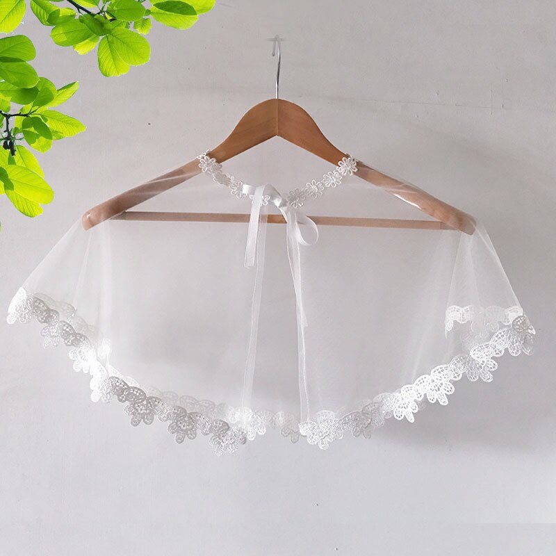 Bruids Witte Bruiloft Sjaals Vestido De Festa Kant Bloem Vrouwen Sjaal Wraps Shrug Chiffon Avond Wedding Cape Cover Up