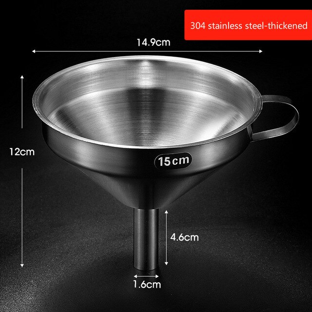 11/13/15cm Kitchen Stainless Steel Funnel Filling Funnel Seperatory Oil Beer Coffee Water Flask Soup Thicker Funnel Tools: 304 Thick 15cm