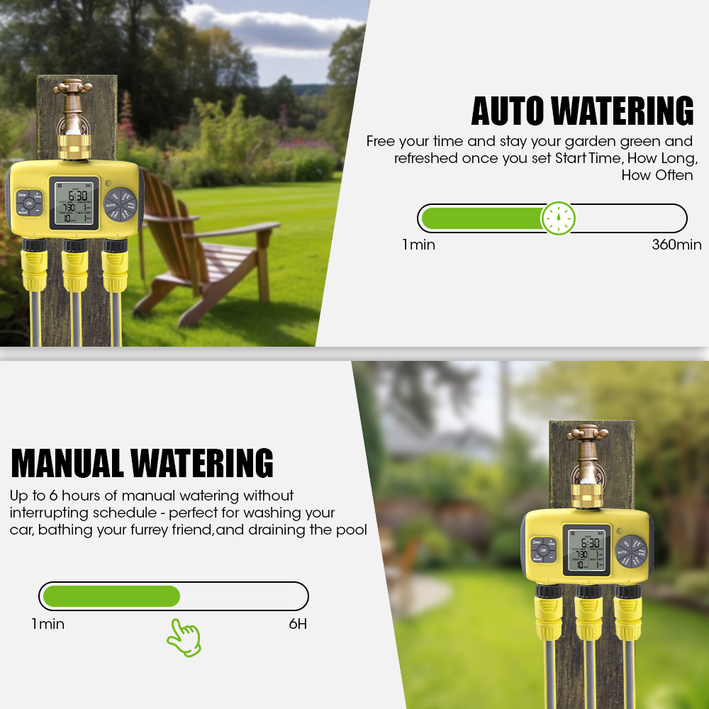Insoma-temporizador de agua automático de 3 salidas, sistema de riego de jardín, herramientas programadoras de aspersores de Control independiente