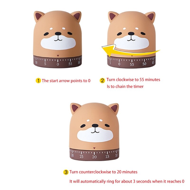 Cute Animals Time Timer No Battery Mechanical Countdown Alarm Timers For Cooking R66B