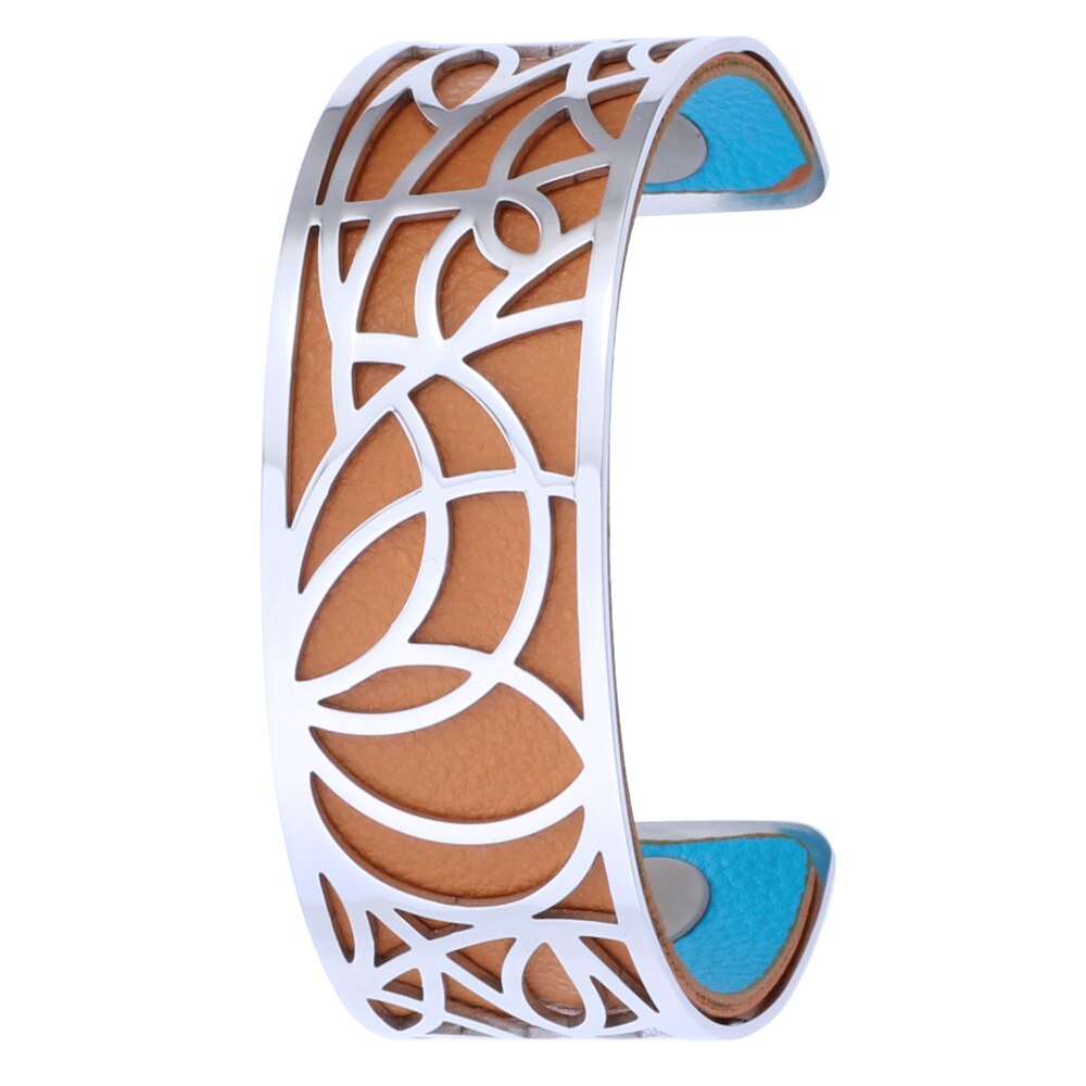 Koaem Rvs Armband Femme Acier Inoxydable De Luxe Manchet Bangle Abstract Patroon Verwisselbare Lederen Sieraden: 009