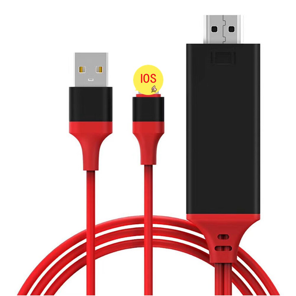 1080p hdmi-kompatibel tv digital av-adapter til lightning til iphone 8 7 6s 5s 8 plus 8 pins til ipad mini air pro: Rød