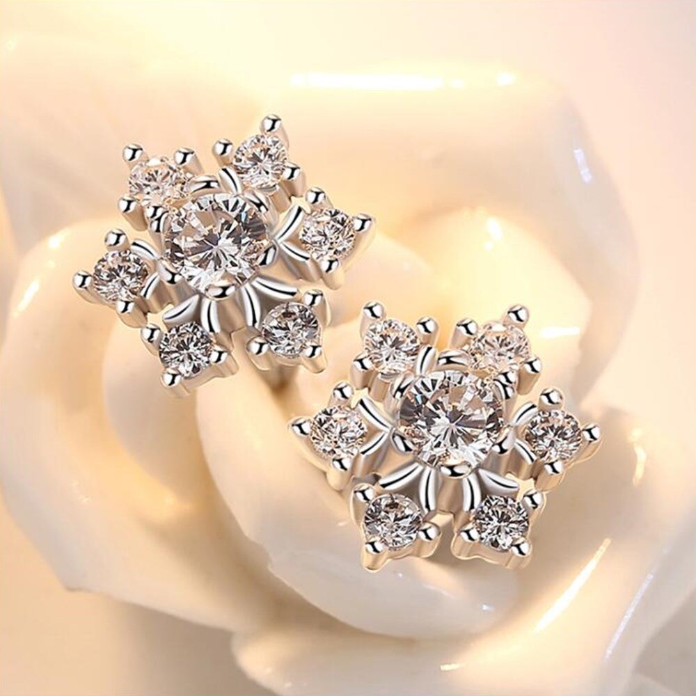 Nehzy 925 sterling sølv øreringe kvinde smykker retro enkle snefnug krystal zirkon øreringe