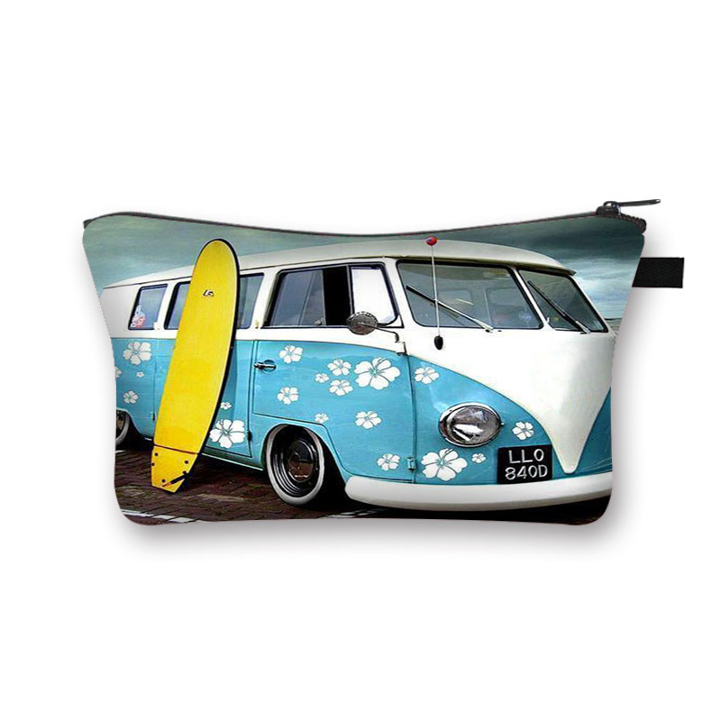 Gekleurde Auto &#39;S Op Seaside Vacation Cosmetische Vrouwen Make-Up Tas Britse Auto Meisjes Opbergzakken Dames Draagbare Cosmetische Case: shzbmeiche08x