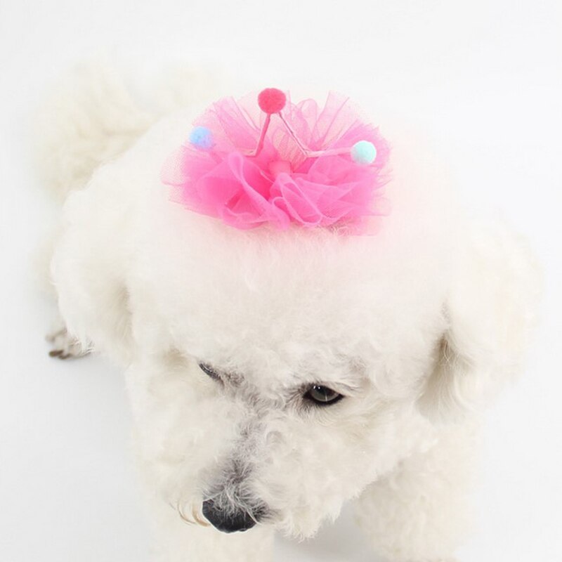 Pinza para el pelo con pompón para mascota, accesorio con lazo, corona para el pelo de perro, accesorios para el cuidado del cabello, 1 pieza