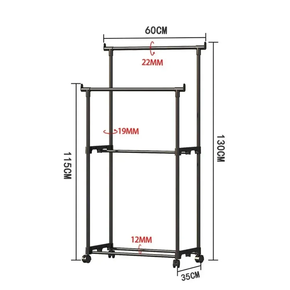Porte-vêtements Double tige multifonctionnel Portable cintre chambre étagère avec roue étagère rangement porte-vêtements sol mobile manteau