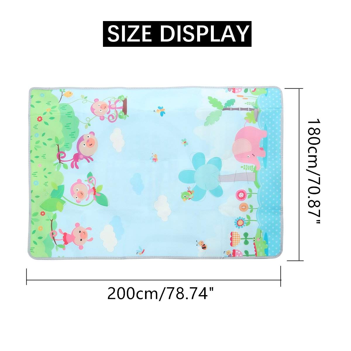 200x180cm LDPE Baby Crawling Play Mat Game Rug Children Carpet Cartoon Floor Cover Mat Carpet Foldable Non-Slip Playing Mats