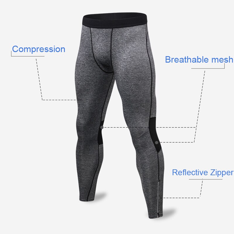 Men&#39;s Compression Pants Leggings Men Tights Basketball Licras Reflective Zipper Legging Sport Homme Gym Leggings Men Black Color