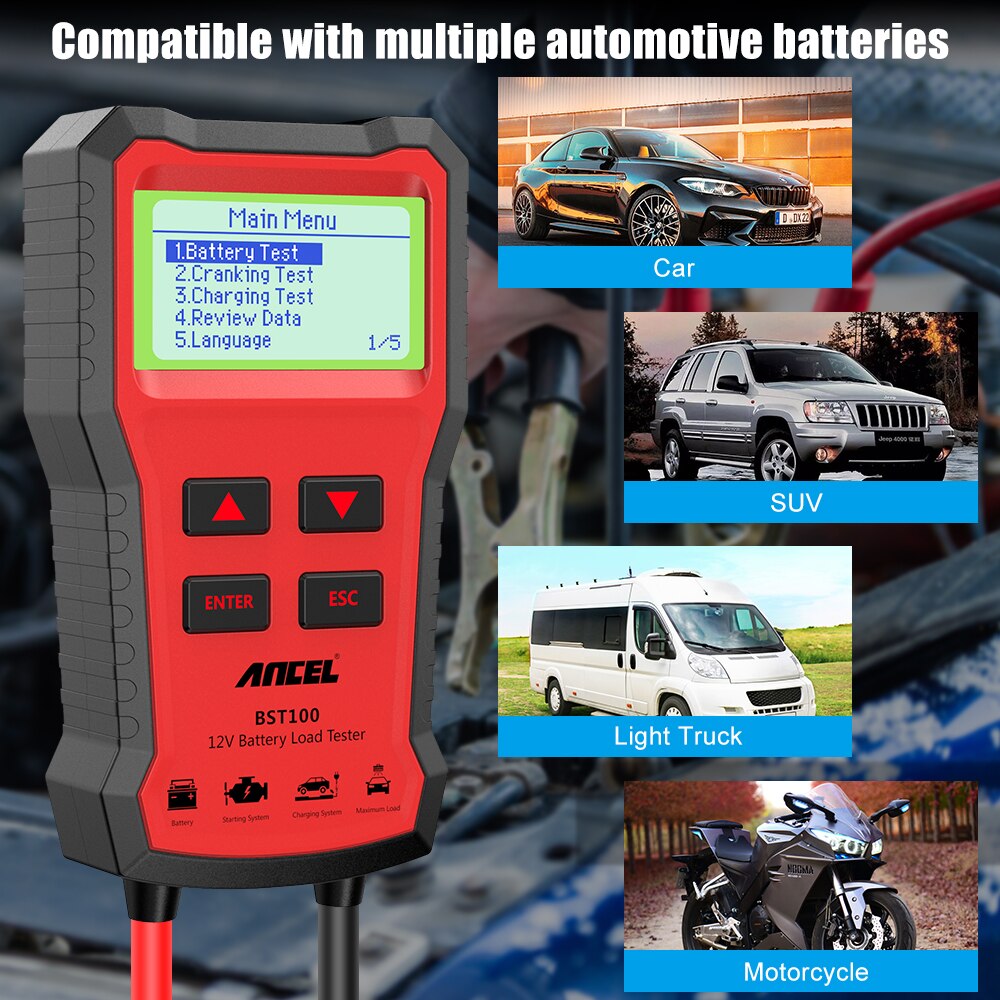 Ancel BST100 OBD2 Car Check Battery Tester Analyzer Code Reader Scan Voltage Charging Test 12V Batteries Tools