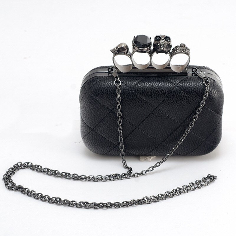 VOUS Crâne Bague Femme Sac de Soirée À Carreaux Vintage Pochette Pour Femme Sac Dames Sacs de Messager Mini Noir De Luxe Embrayages Sac À Main