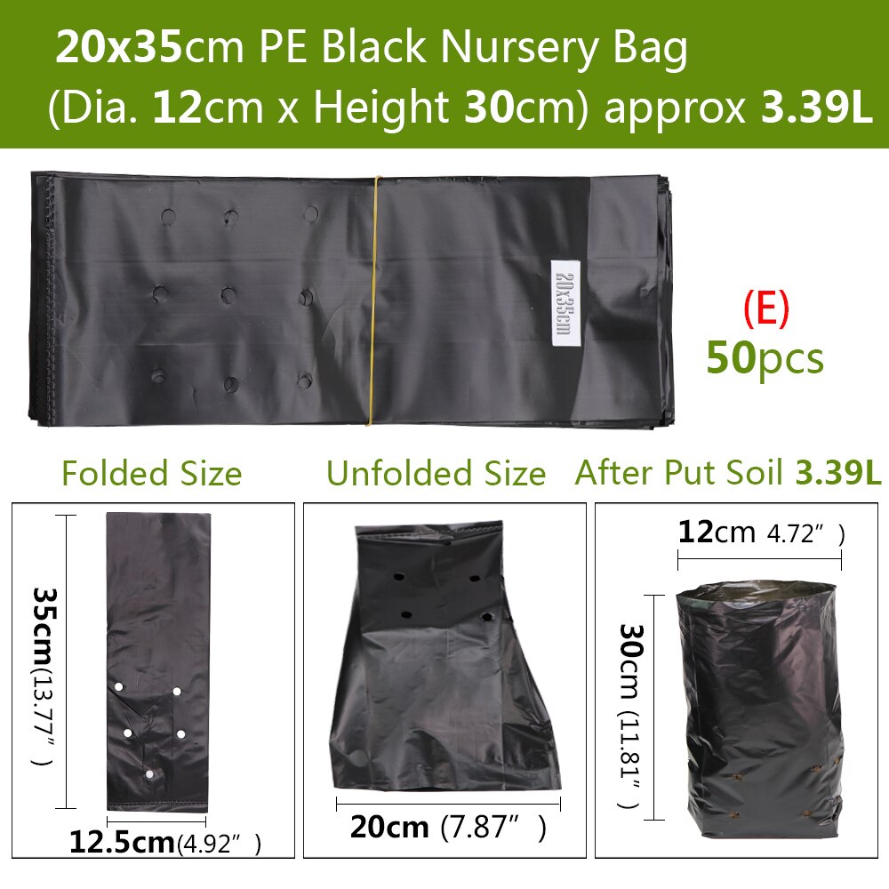 50PCSHDPE Black Grow Soil Bags Garden Agricultural Cultivation Pockets Seedling Breathable Permeable Anti-UV Pouch: F