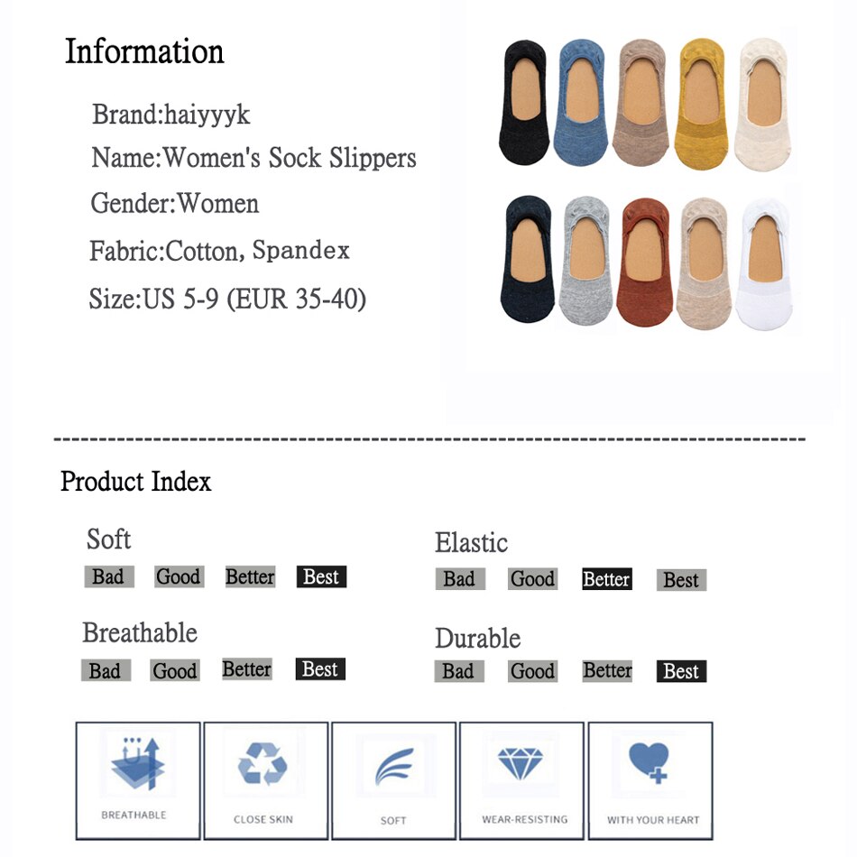 Meias curtas para mulheres, 5 pares/lote algodão meia-chinelo invisível antiderrapante engraçadas meias brancas